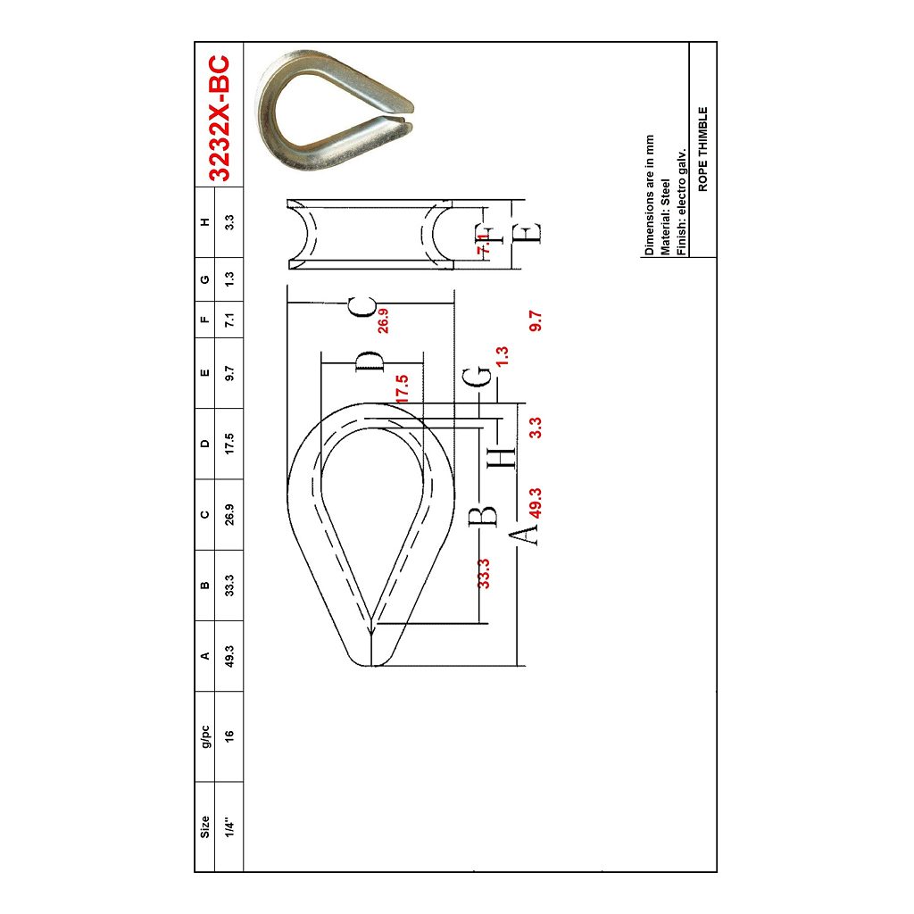 Main 2 - 1/4" ROPE THIMBLE - ZINC-COATED -