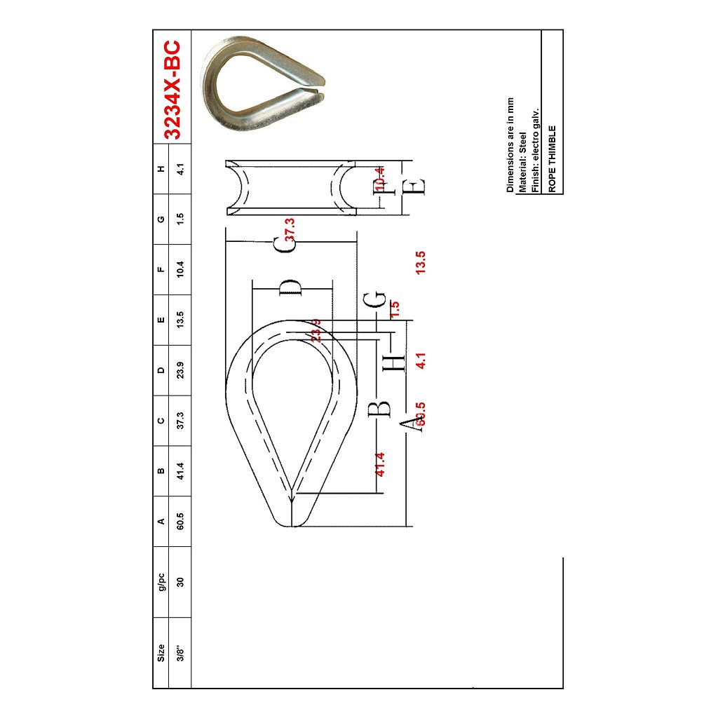 Main 2 - 3/8" ROPE THIMBLE - ZINC-COATED -