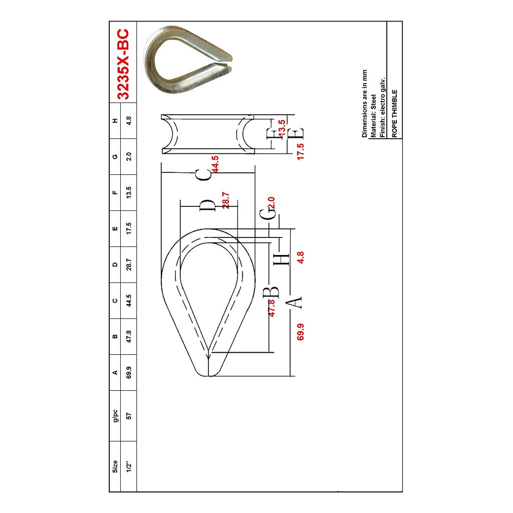 Main 2 - 1/2" ROPE THIMBLE - ZINC-COATED -