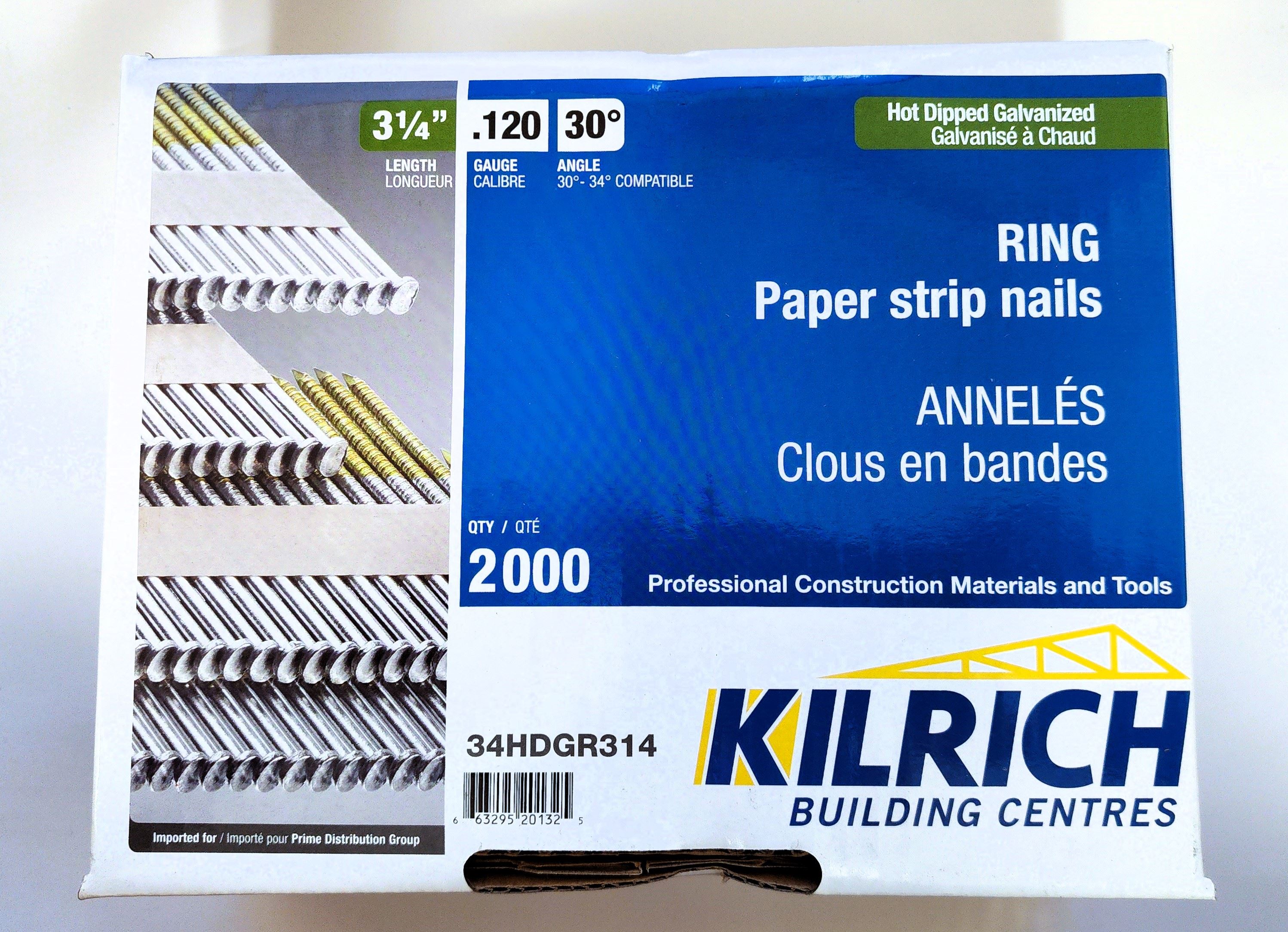 Main 2 - 3-1/4" KILRICH 30-34° GALVANIZED RING-SHANK STRIP NAILS (2000 PACK) -