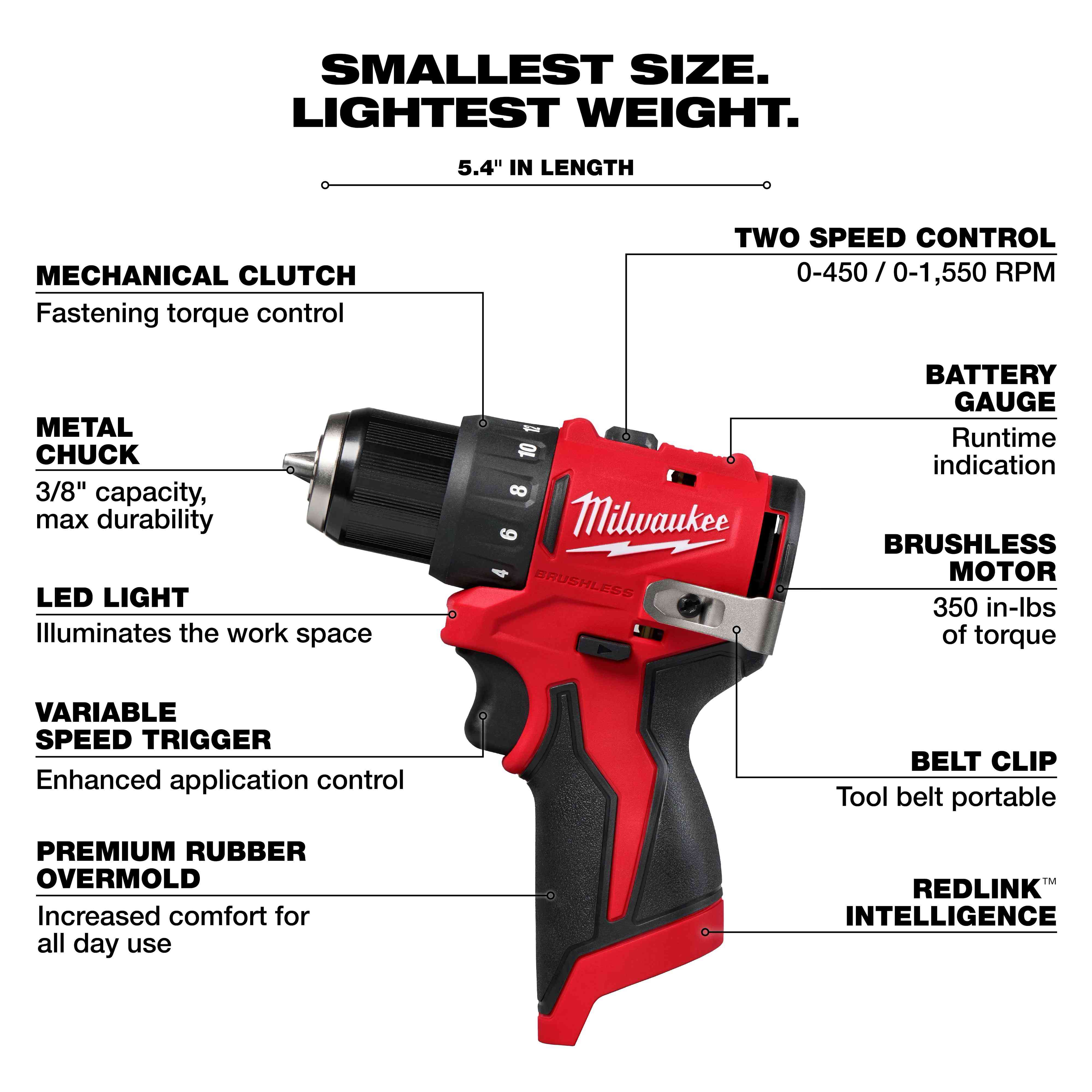 Main 2 - MILWAUKEE M12 SUBCOMPACT BRUSHLESS 3/8" DRILL / DRIVER (TOOL ONLY) -