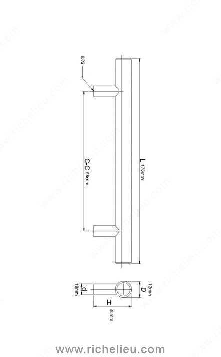 Main 2 - 96mm DRAWER PULL (12mm Ø) - OIL-RUBBED BRONZE (10 PACK) -
