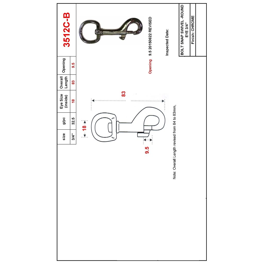 Main 2 - 3/4" BOLT-SNAP ROUNDEYE SWIVEL - CHROME -