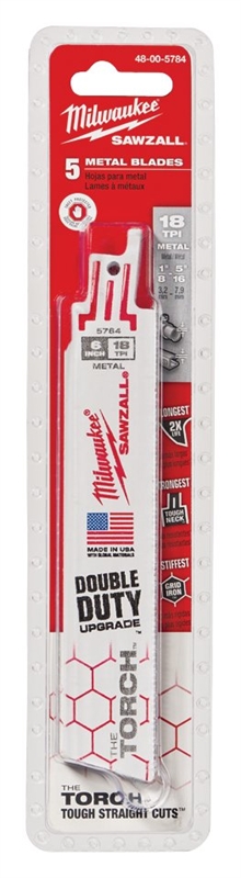 MILWAUKEE 6" 18-TPI "THE TORCH" METAL CUTTING SAWZALL BLADES - 5 PACK - Kilrich Building Centres