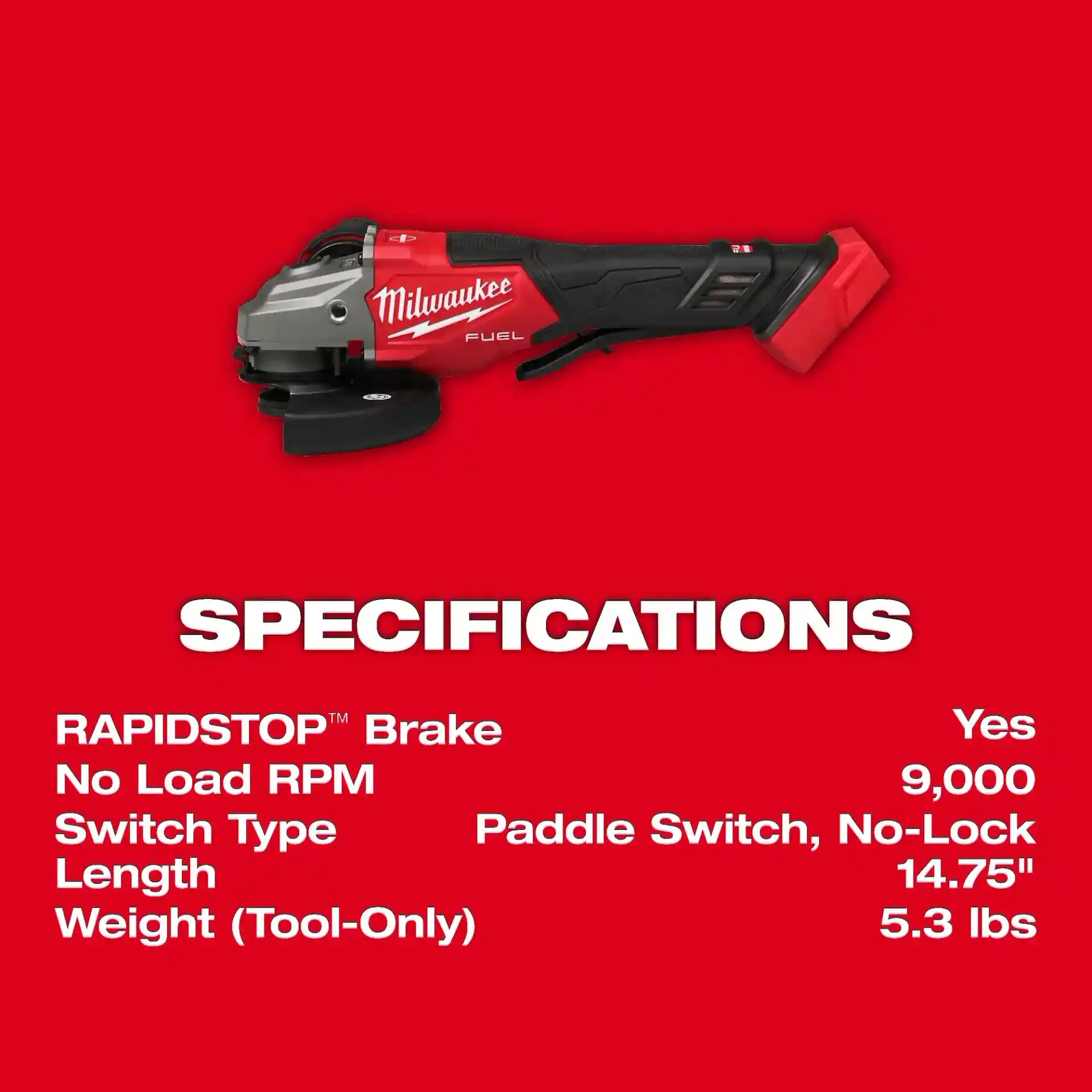 Main 3 - MILWAUKEE M18 FUEL 4-1/2" - 6" BRAKING GRINDER w/ PADDLE SWITCH (TOOL ONLY) -