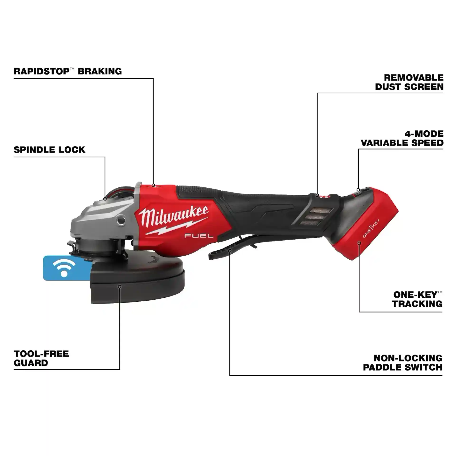 Main 2 - MILWAUKEE M18 FUEL 7" VARIABLE SPEED BRAKING GRINDER w/ PADDLE SWITCH & ONE-KEY -
