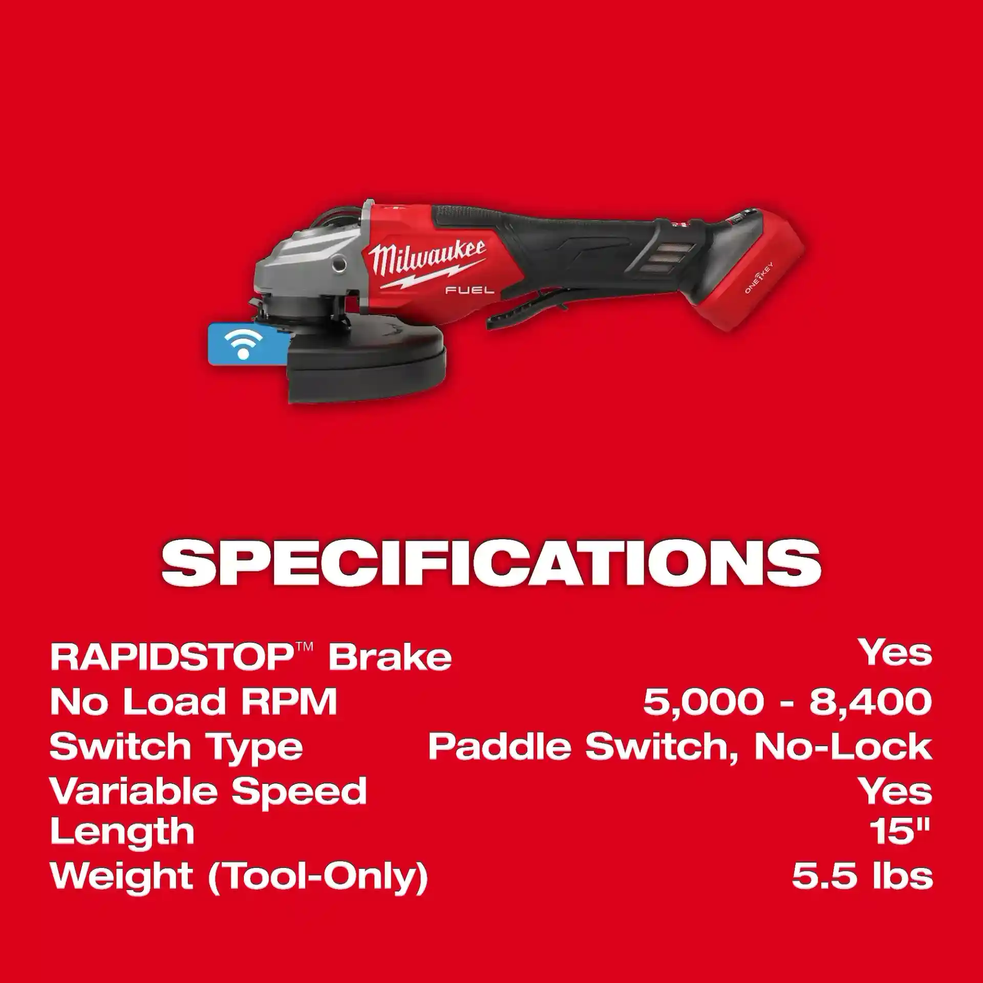 Main 3 - MILWAUKEE M18 FUEL 7" VARIABLE SPEED BRAKING GRINDER w/ PADDLE SWITCH & ONE-KEY -