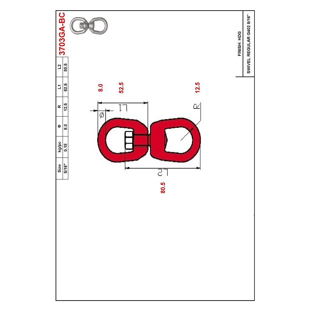 Main 2 - 5/16" FORGED CHAIN SWIVEL - GALVANIZED -