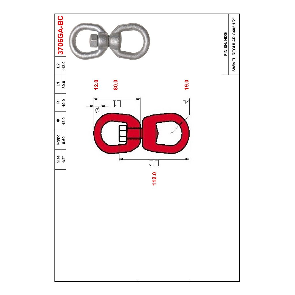 Main 2 - 1/2" FORGED CHAIN SWIVEL - GALVANIZED -