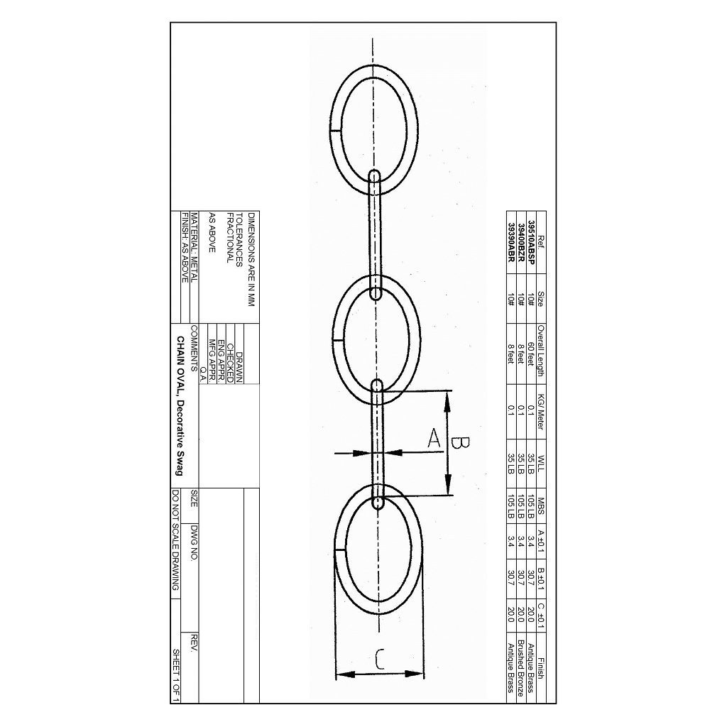 Main 2 - #10 OVAL CHAIN - SATIN CHROME (50' LONG) -