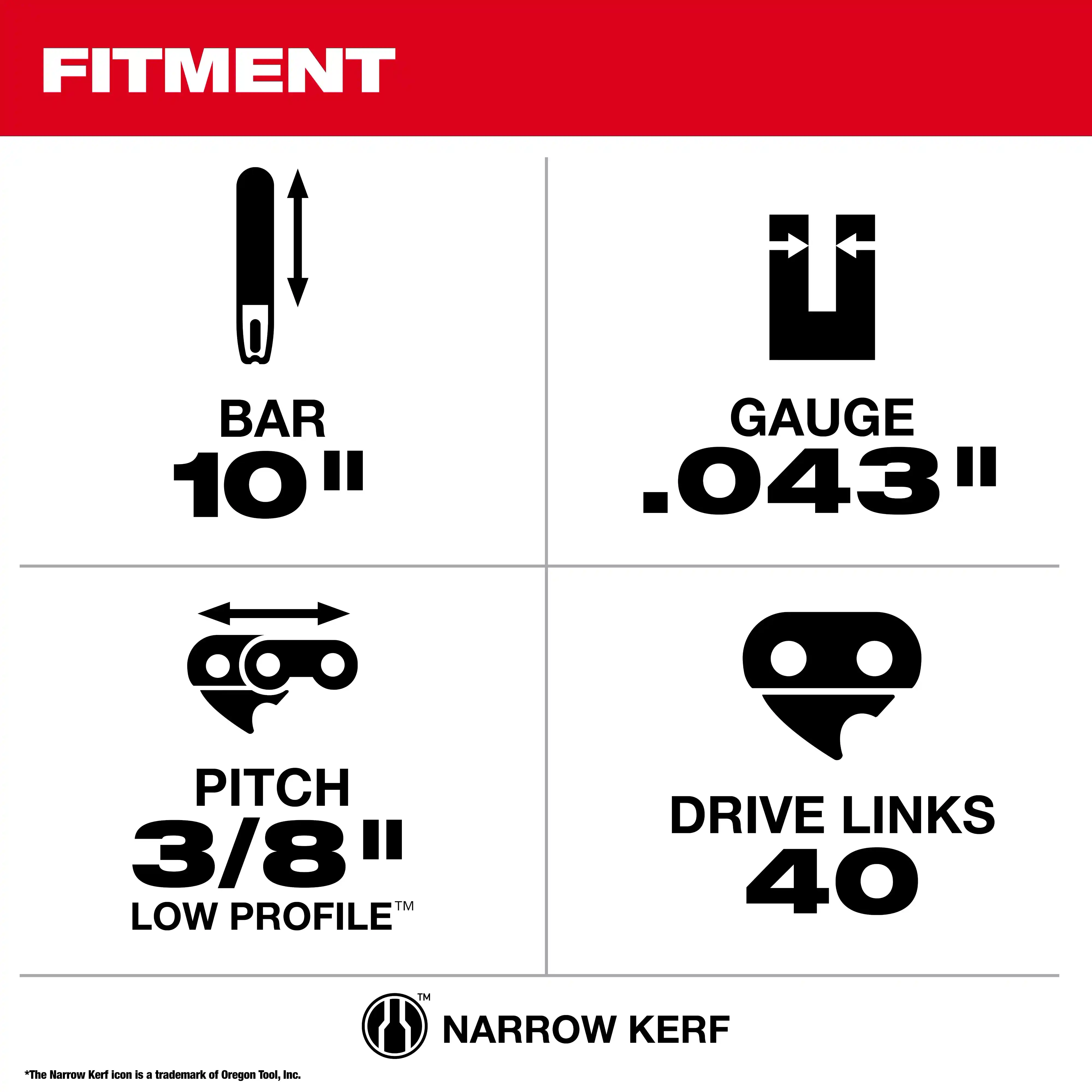 Main 3 - MILWAUKEE 10" 3/8" LOW PROFILE PITCH, .043" GAUGE GUIDE BAR -