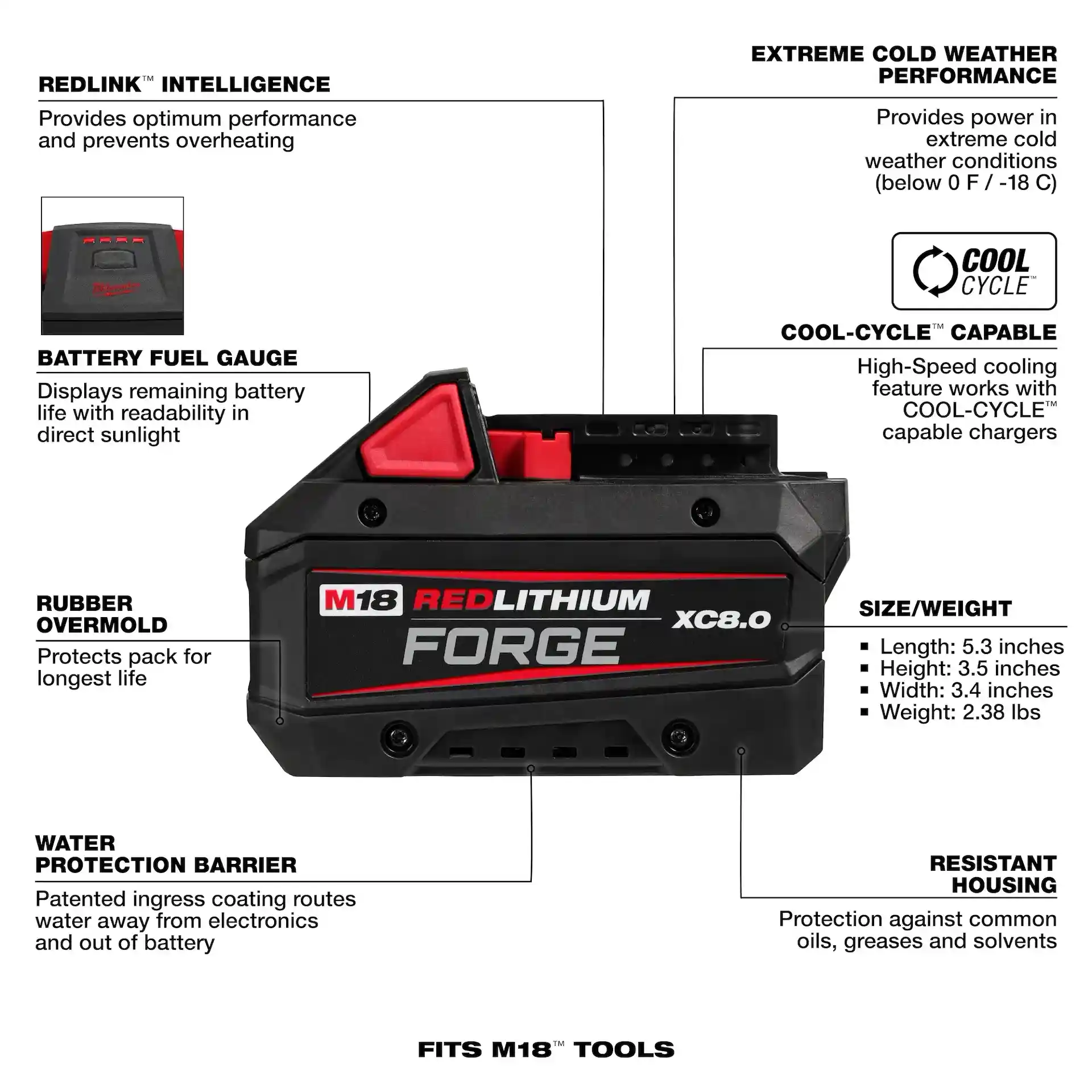Main 2 - MILWAUKEE M18 REDLITHIUM FORGE XC8.0 BATTERY PACK -