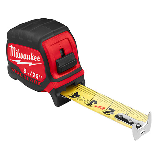 MILWAUKEE 26' / 8m WIDE-BLADE TAPE MEASURE w/ 14' STANDOUT - Kilrich Building Centres