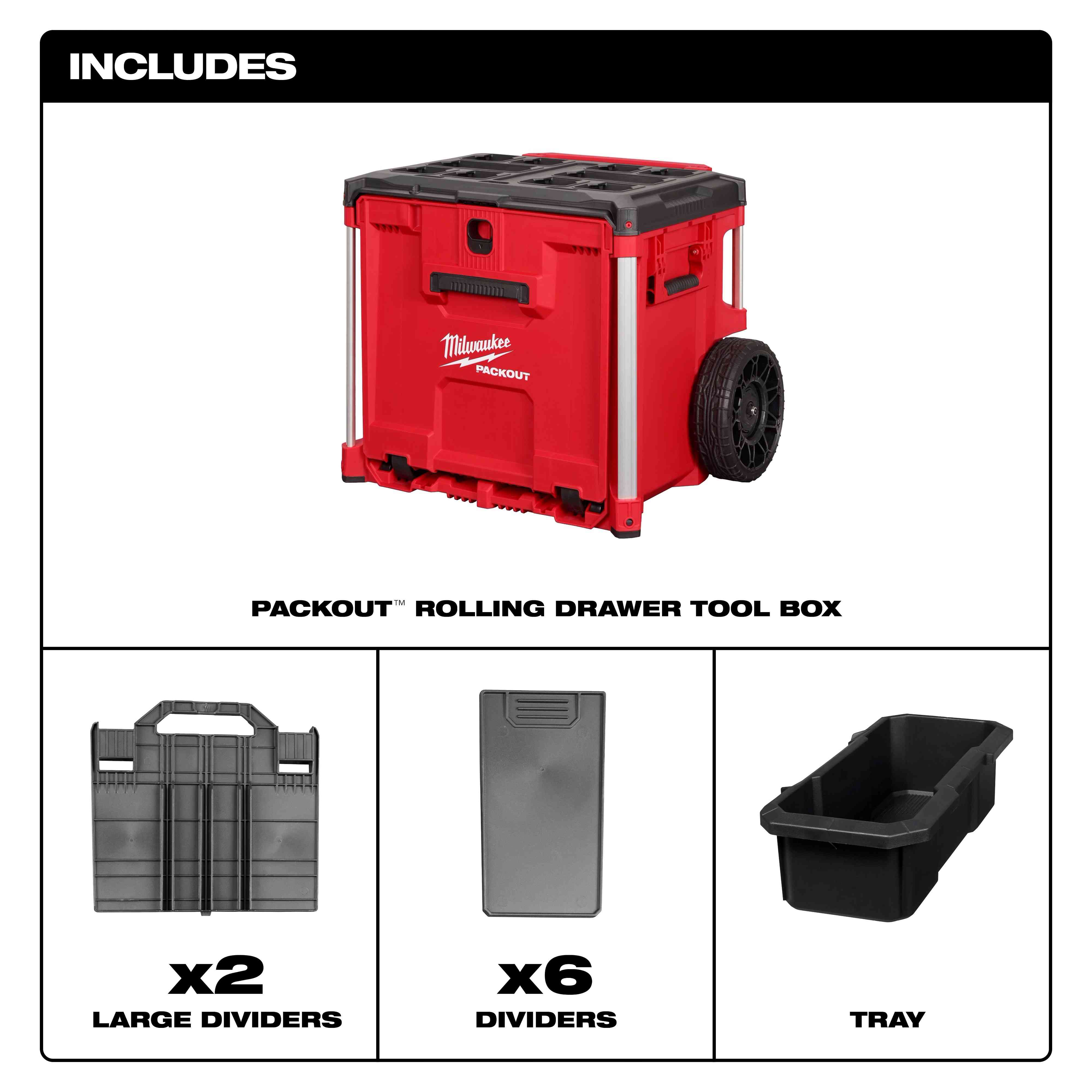 Main 2 - MILWAUKEE PACKOUT ROLLING DRAWER TOOL BOX -