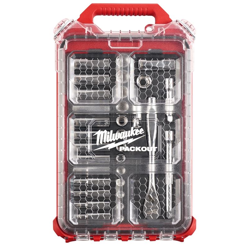 MILWAUKEE RATCHET & SOCKET SET w/ LOW PROFILE COMPACT PACKOUT ORGANIZER (32 PIECES) - Kilrich Building Centres