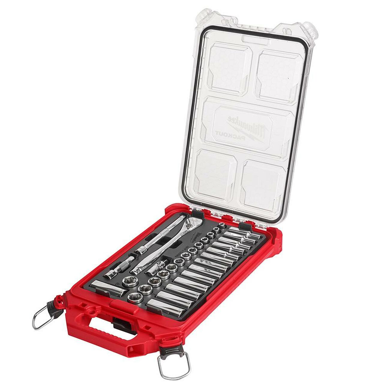 Main 2 - MILWAUKEE RATCHET & SOCKET SET w/ LOW PROFILE COMPACT PACKOUT ORGANIZER (32 PIECES) -