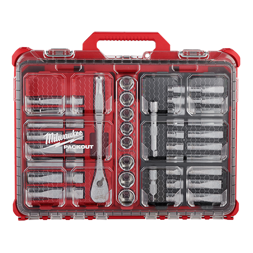 Main 2 - MILWAUKEE 1/2" DRIVE RATCHET & SOCKET SET (47 PIECES) w/ PACKOUT LOW-PROFILE ORGANIZER -