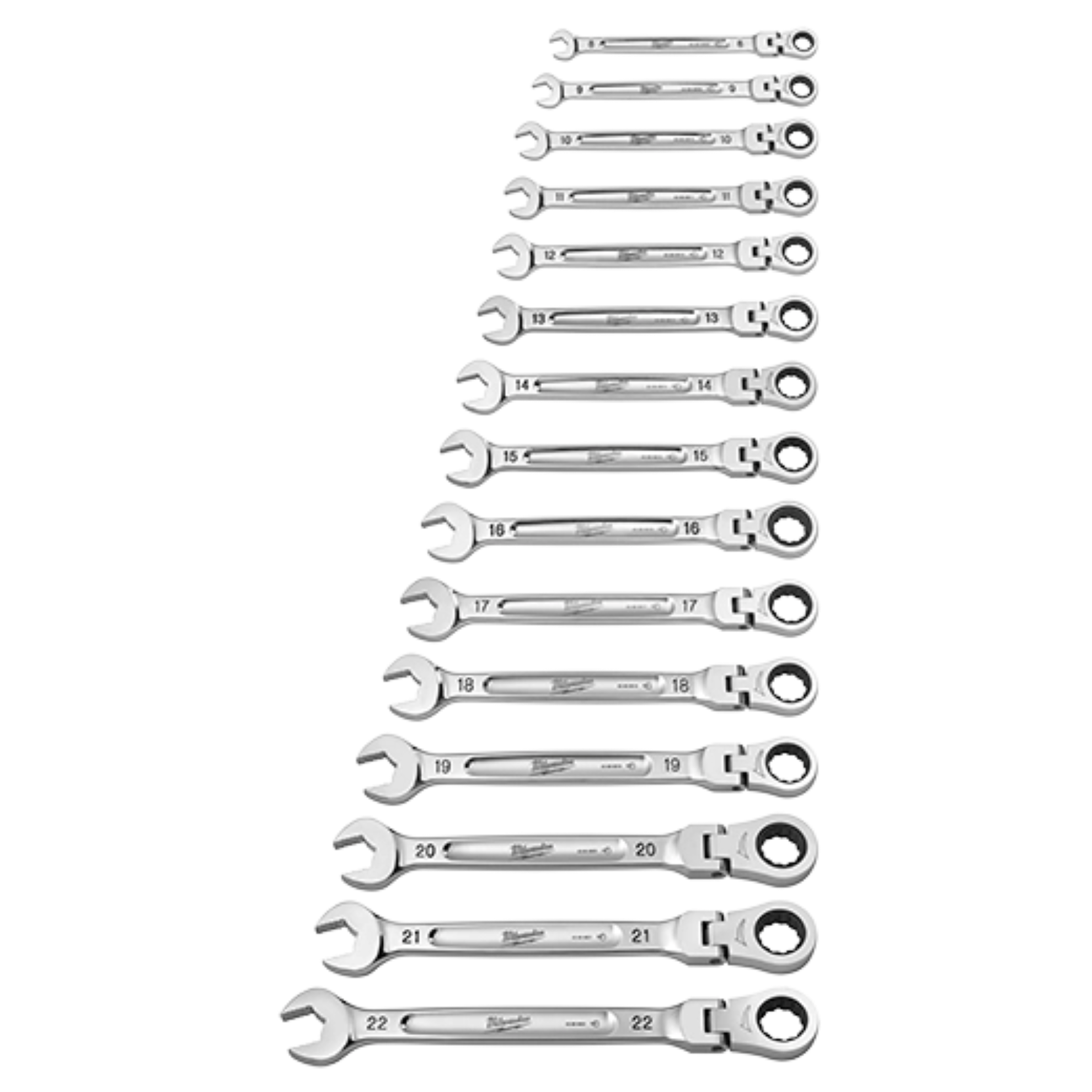 Main 3 - MILWAUKEE FLEX HEAD METRIC COMBO WRENCH (15 PIECES) -