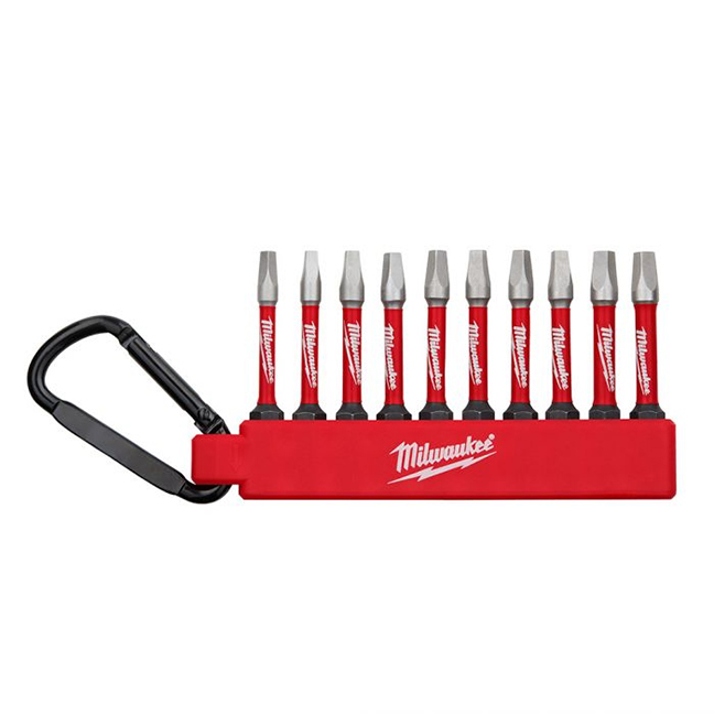 MILWAUKEE SHOCKWAVE #1, #2 & #3 ROBERTSON BIT CARABINER SET (10 PACK) - Kilrich Building Centres