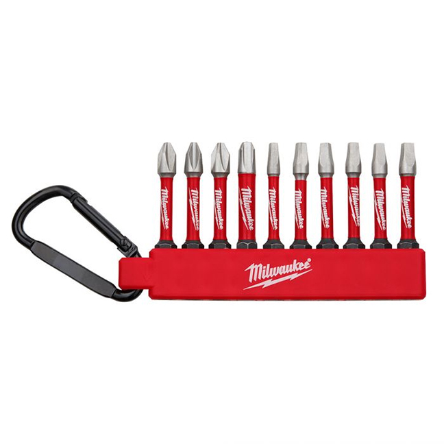 MILWAUKEE SHOCKWAVE #2 PHILLIPS / ROBERTSON BIT CARABINER SET (10 PIECES) - Kilrich Building Centres