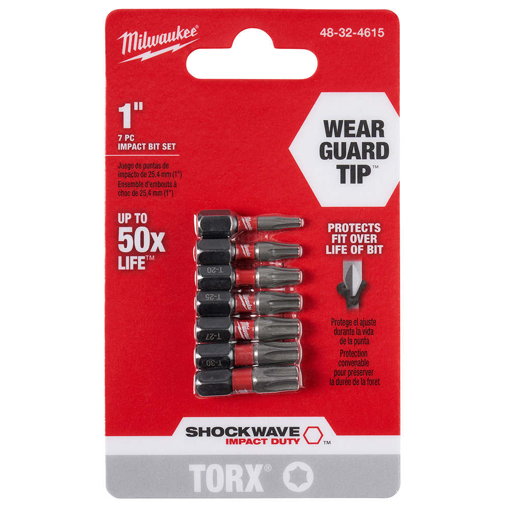 MILWAUKEE SHOCKWAVE #1 TORX INSERT BIT - 1/4" DRIVE (7 PACK) - Kilrich Building Centres