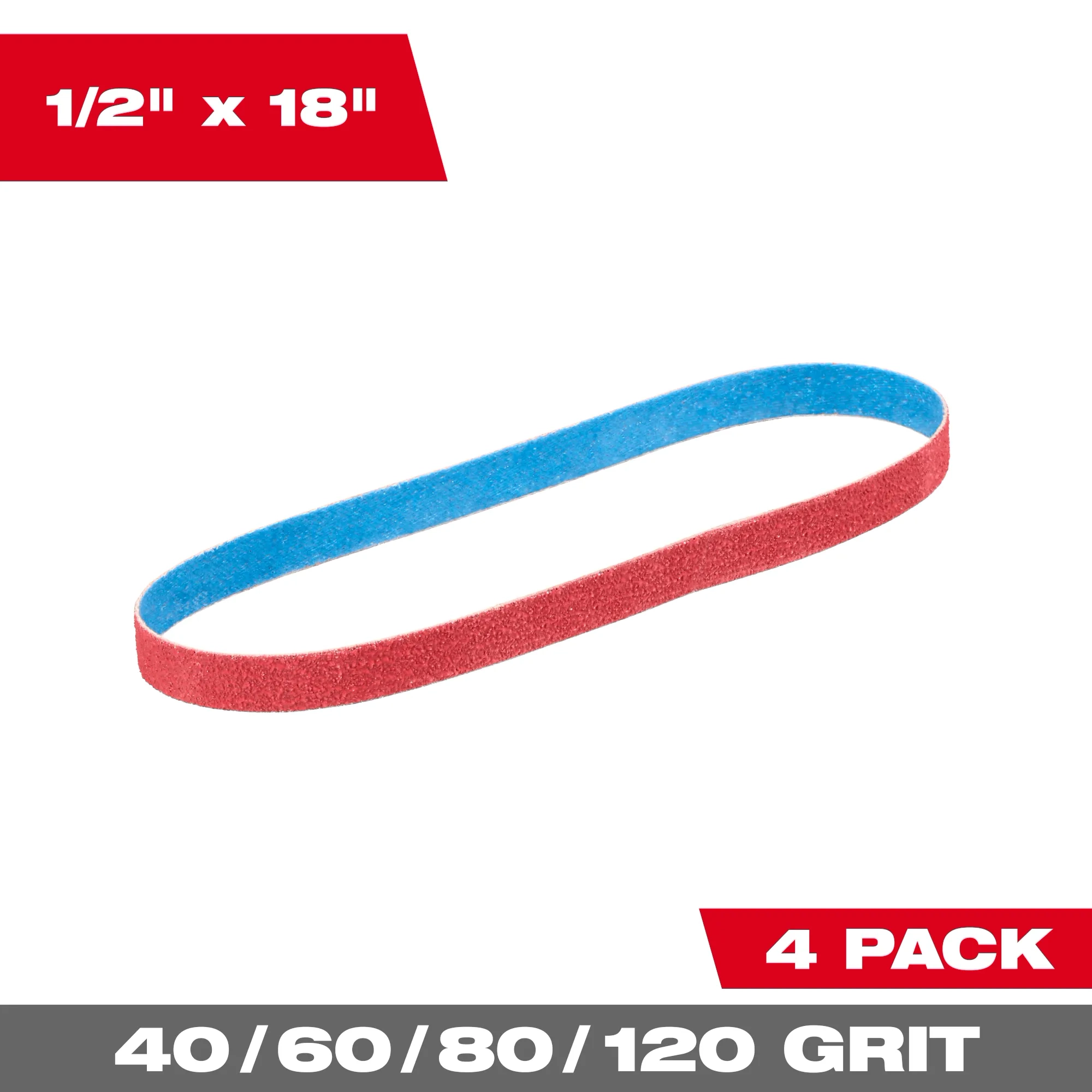 MILWAUKEE 1/2” x 18” VARIETY PACK 40/60/80/120 GRIT BANDFILE BELTS (4 PACK) - Kilrich Building Centres
