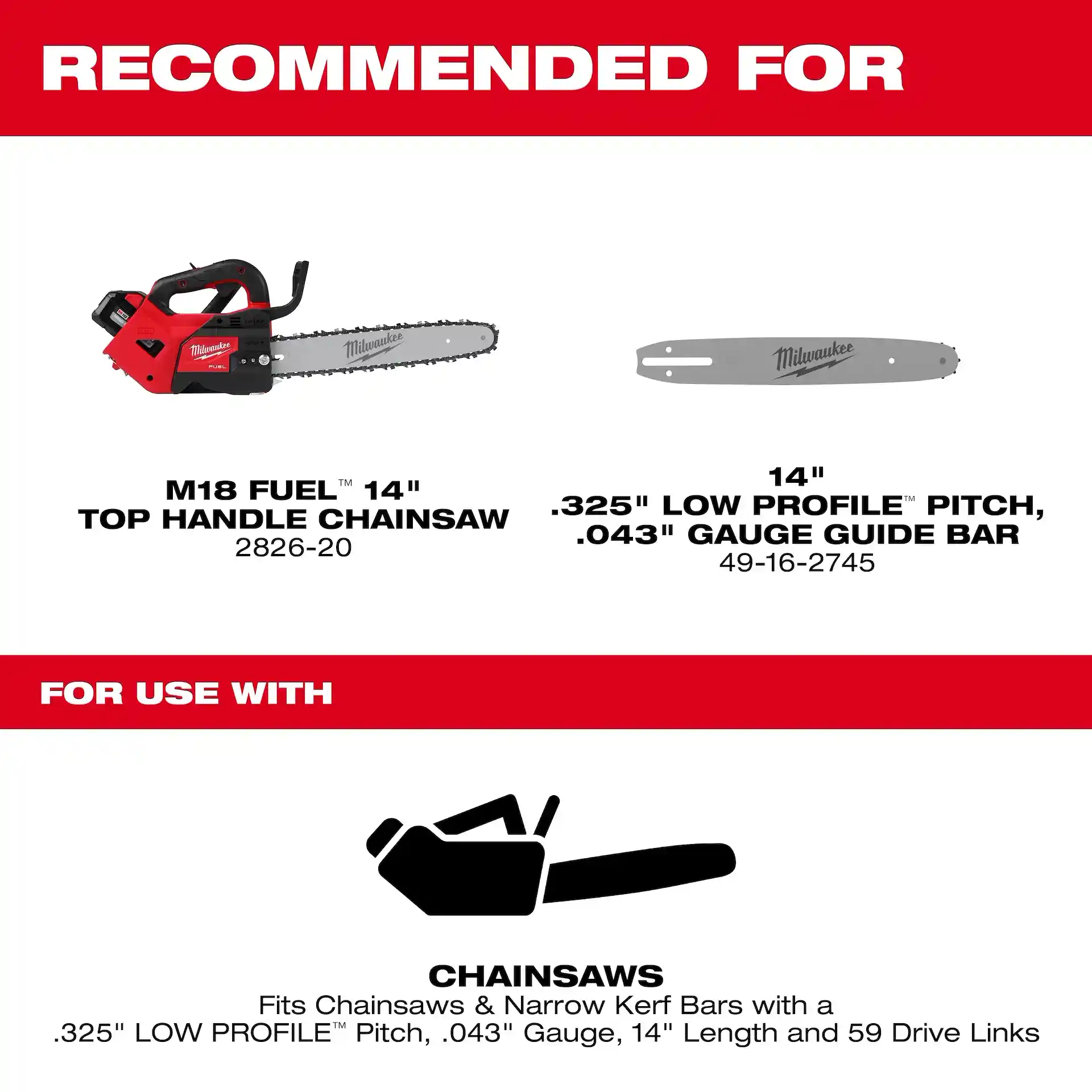 Main 2 - 14" REPLACEMENT CHAIN FOR TOP HANDLE CHAINSAW (2826-20T) -