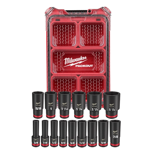 Main 3 - MILWAUKEE SHOCKWAVE IMPACT DUTY SOCKET 1/2” DRIVE SAE PACKOUT SET (15 PIECES) -