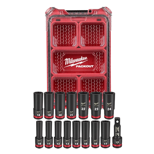 Main 3 - MILWAUKEE SHOCKWAVE IMPACT DUTY SOCKET 1/2” DRIVE mm PACKOUT SET (16 PIECES) -