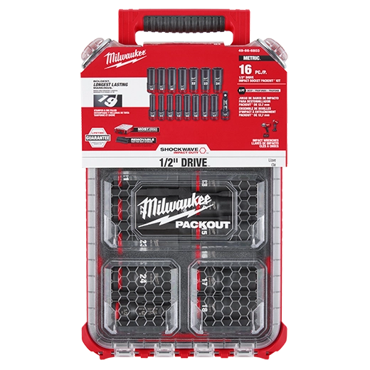 MILWAUKEE SHOCKWAVE IMPACT DUTY SOCKET 1/2” DRIVE mm PACKOUT SET (16 PIECES) - Kilrich Building Centres