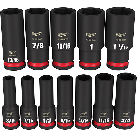 MILWAUKEE SHOCKWAVE IMPACT DUTY 1/2" DRIVE SAE DEEP 6-POINT SOCKET SET (12 PIECES) - Kilrich Building Centres