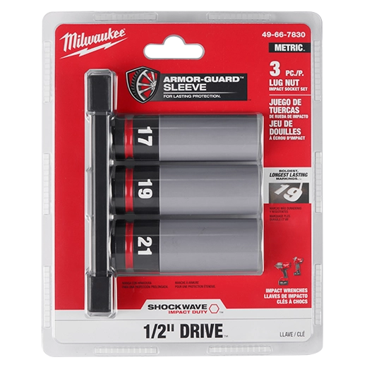 Main 2 - MILWAUKEE SHOCKWAVE IMPACT DUTY SOCKET 1/2” DRIVE METRIC LUG NUT WHEEL SOCKET SET (3 PIECES) -