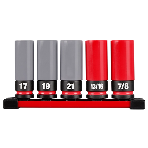 MILWAUKEE SHOCKWAVE IMPACT DUTY SOCKET 1/2” DRIVE SAE AND METRIC LUG NUT WHEEL SOCKET SET (5 PIECES) - Kilrich Building Centres