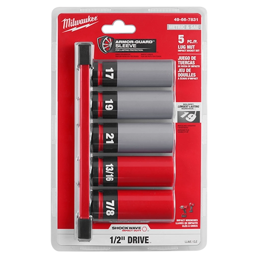Main 2 - MILWAUKEE SHOCKWAVE IMPACT DUTY SOCKET 1/2” DRIVE SAE AND METRIC LUG NUT WHEEL SOCKET SET (5 PIECES) -