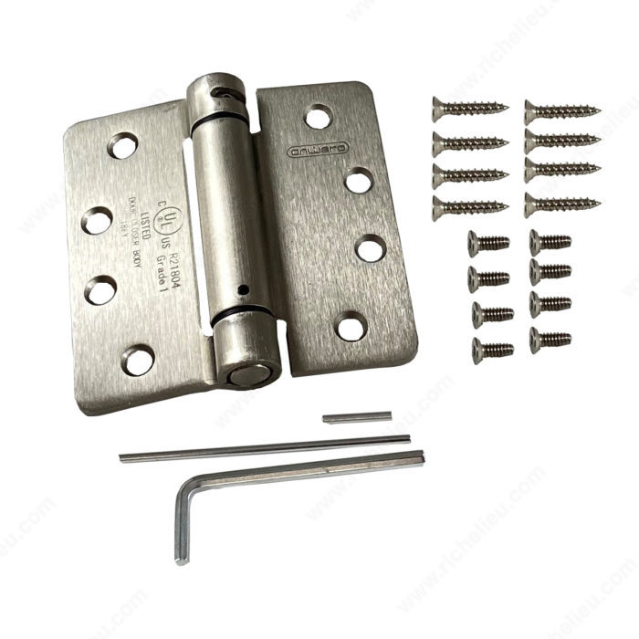 Main 2 - 4" x 4" ADJUSTABLE SPRING HINGE (1/4" RADIUS) - BRUSHED NICKEL -