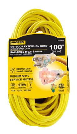 100' SHOPPRO 14/3 MEDIUM-DUTY EXTENSION CORD - YELLOW - Kilrich Building Centres