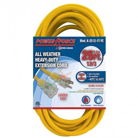 25' POWERFORCE 14/3 HEAVY-DUTY EXTENSION CORD - YELLOW - Kilrich Building Centres