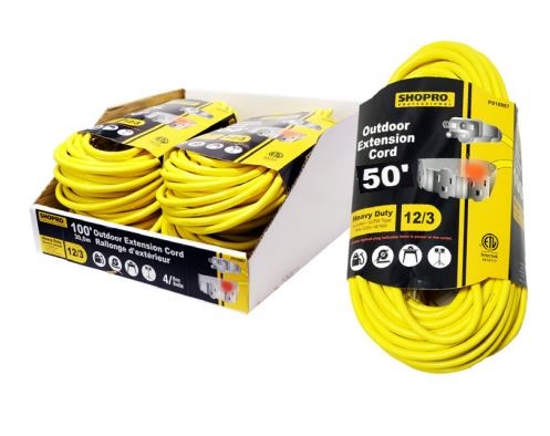 50' SHOPPRO 12/3 HEAVY-DUTY EXTENSION CORD - YELLOW - Kilrich Building Centres