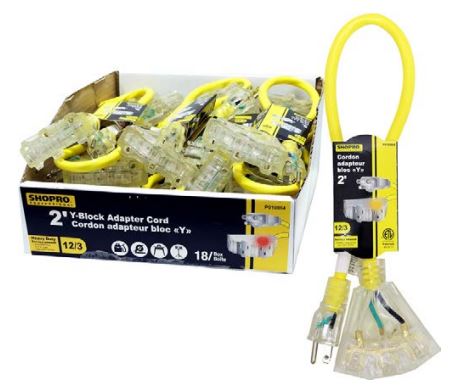 2' SHOPPRO 12/3 Y-BLOCK ADAPTER CORD - YELLOW - Kilrich Building Centres