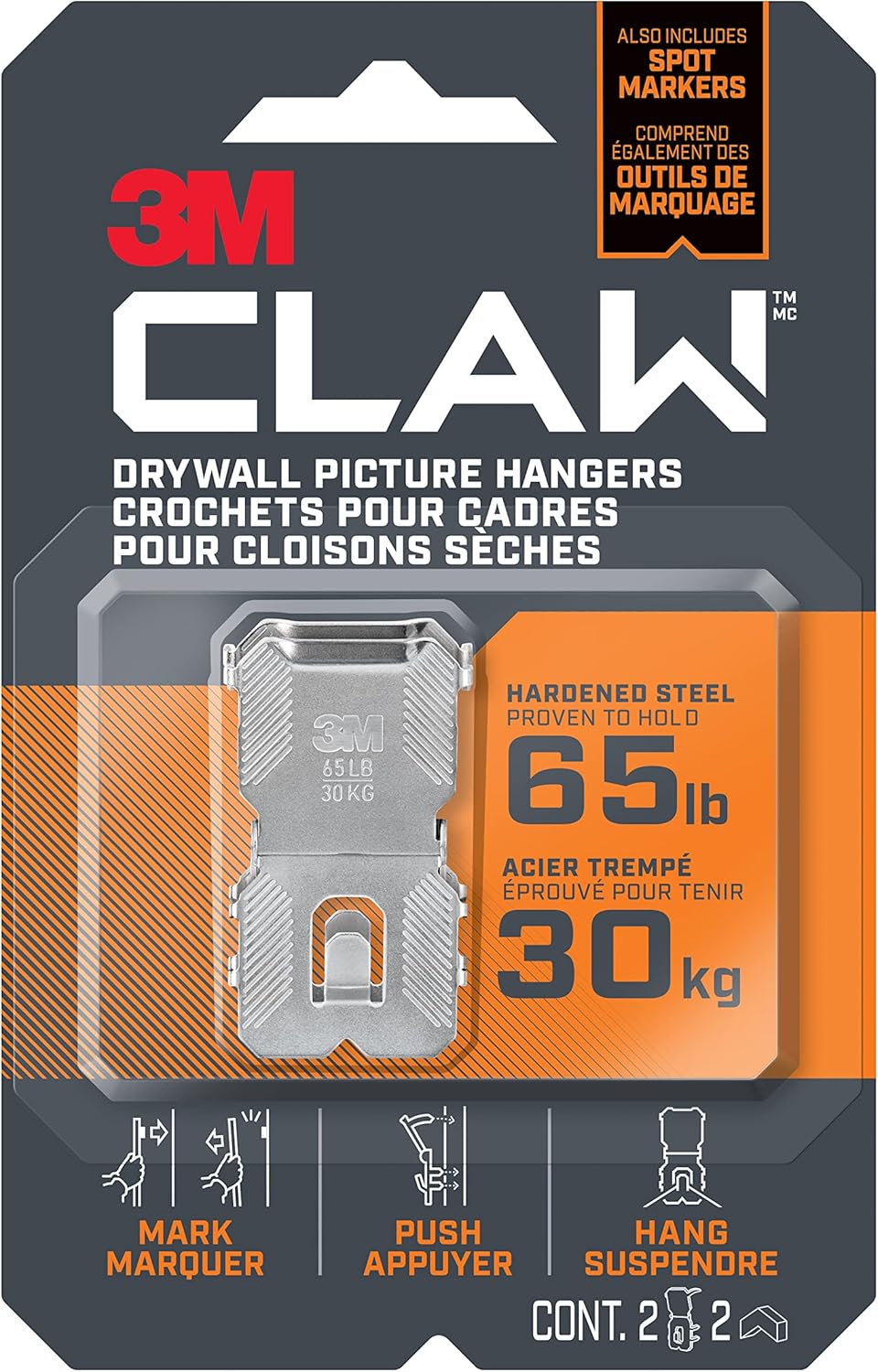 3M CLAW DRYWALL PICTURE HANGER w/ SPOT MARKERS (2 PACK) - Kilrich Building Centres