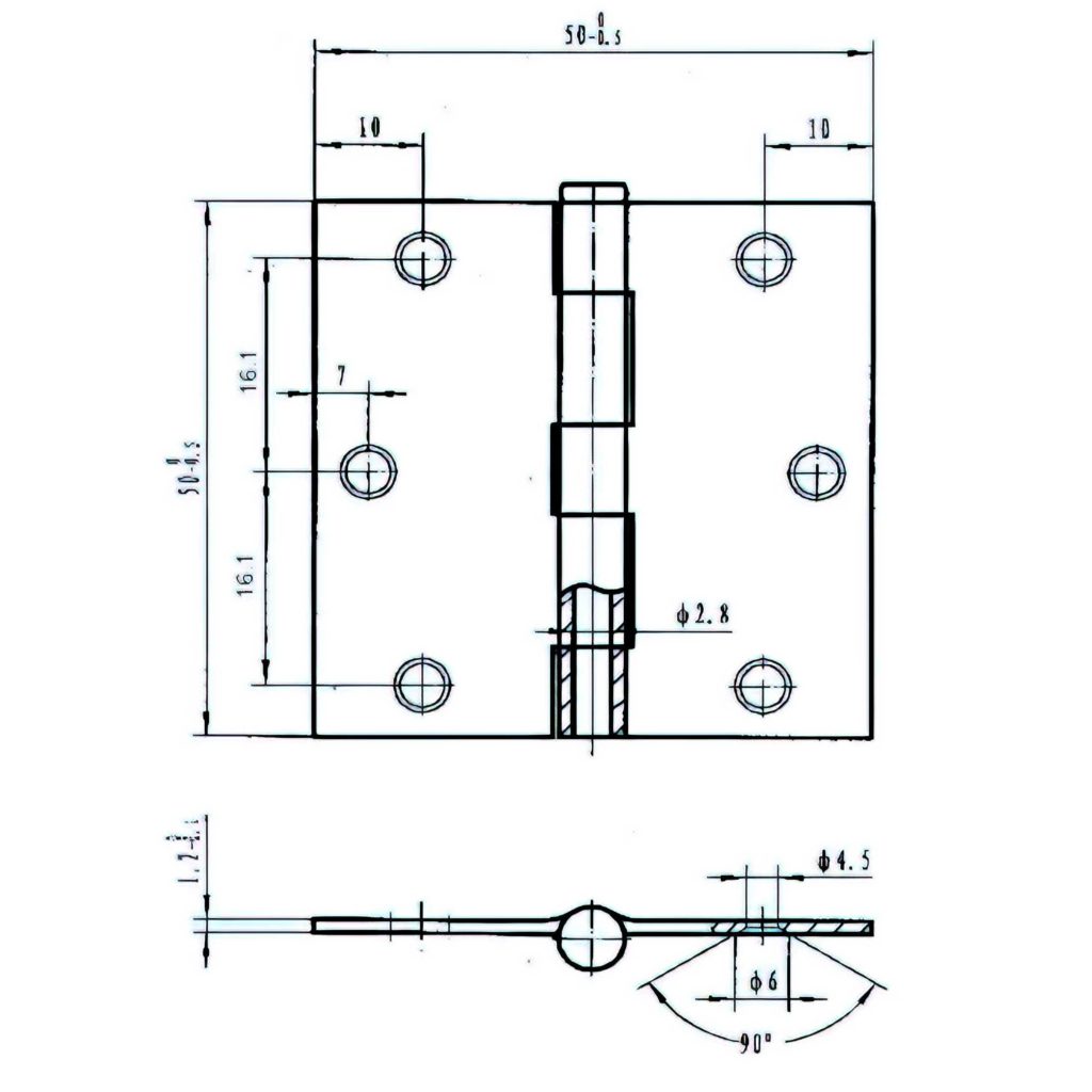 Main 2 - 2" x 2" BROAD BUTT HINGE w/ LOOSE PIN - ZINC-COATED -