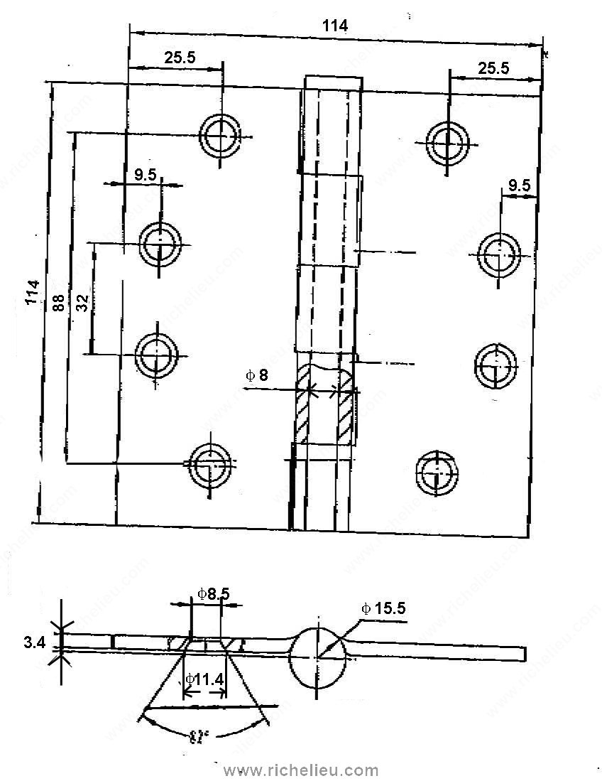 Main 2 - 4-1/2" x 4-1/2" BROAD BUTT HINGE w/ LOOSE PIN - ZINC-COATED -