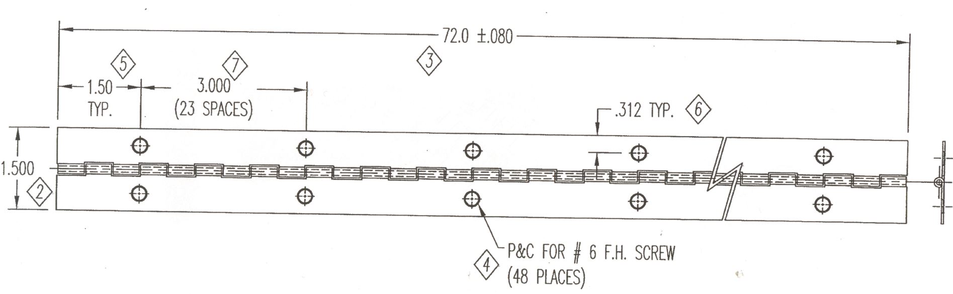 Main 2 - 1-1/2" x 72" PIANO HINGE - STAINLESS STEEL -