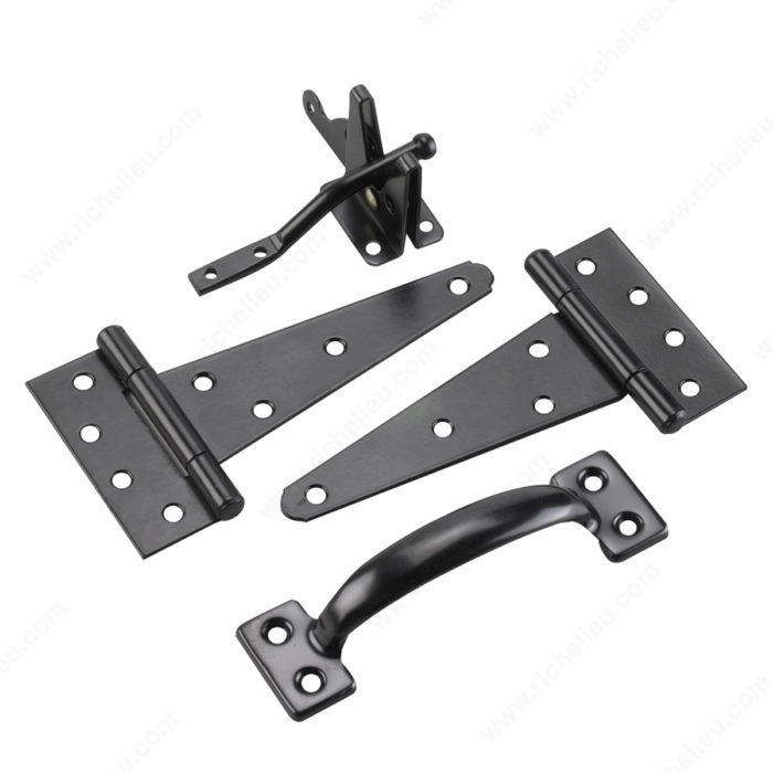 GATE HARDWARE KIT w/ 2 HINGES, LATCH & PULL HANDLE - BLACK - Kilrich Building Centres