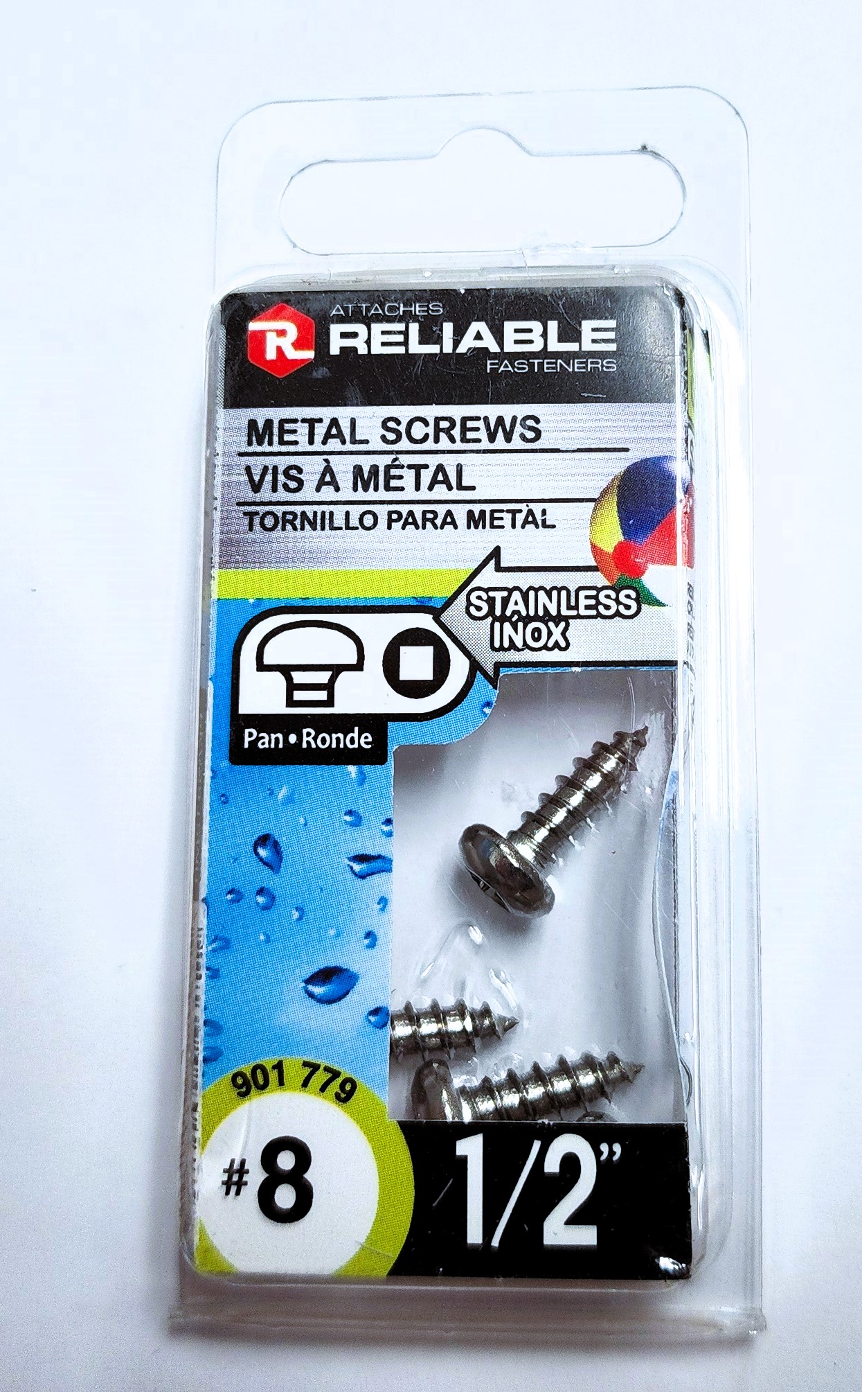 Main 2 - 1/2" #8 PAN-HEAD METAL SCREW - STAINLESS (8 PACK) -