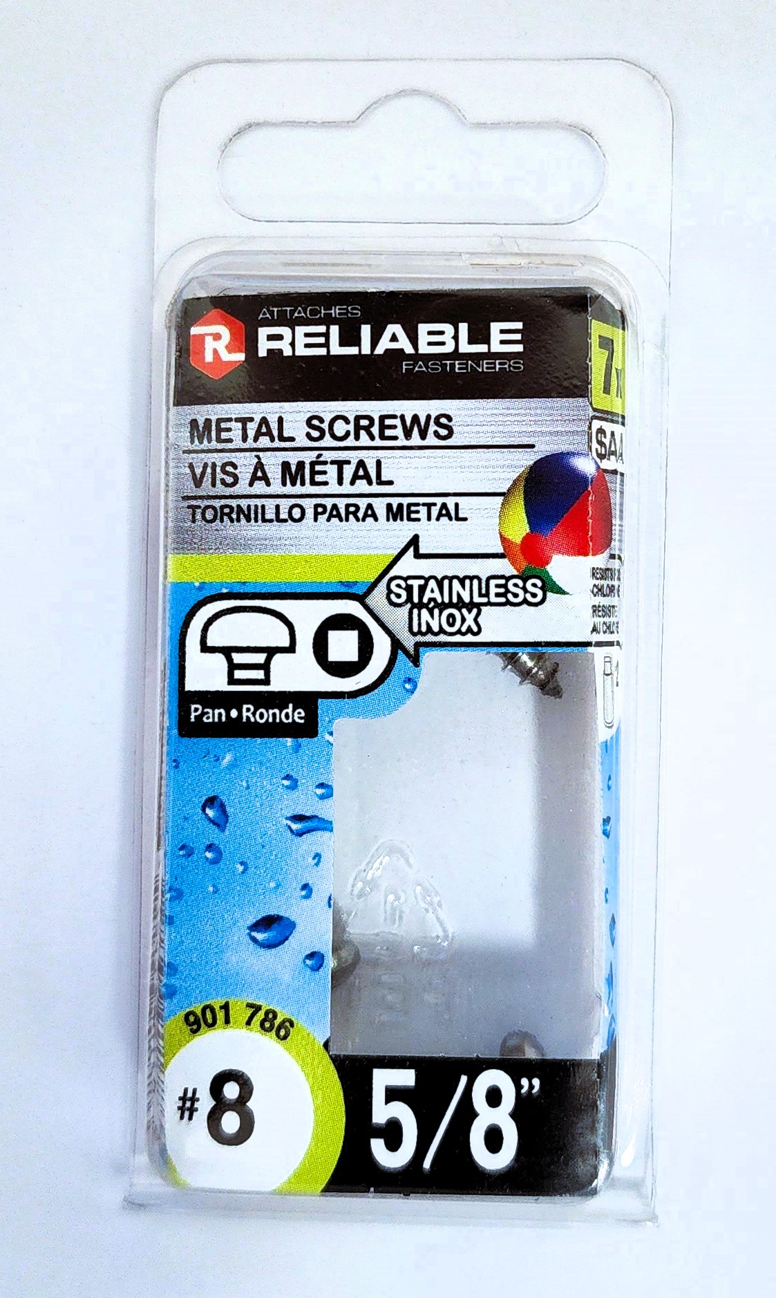 Main 2 - 5/8" #8 PAN-HEAD METAL SCREW - STAINLESS (7 PACK) -