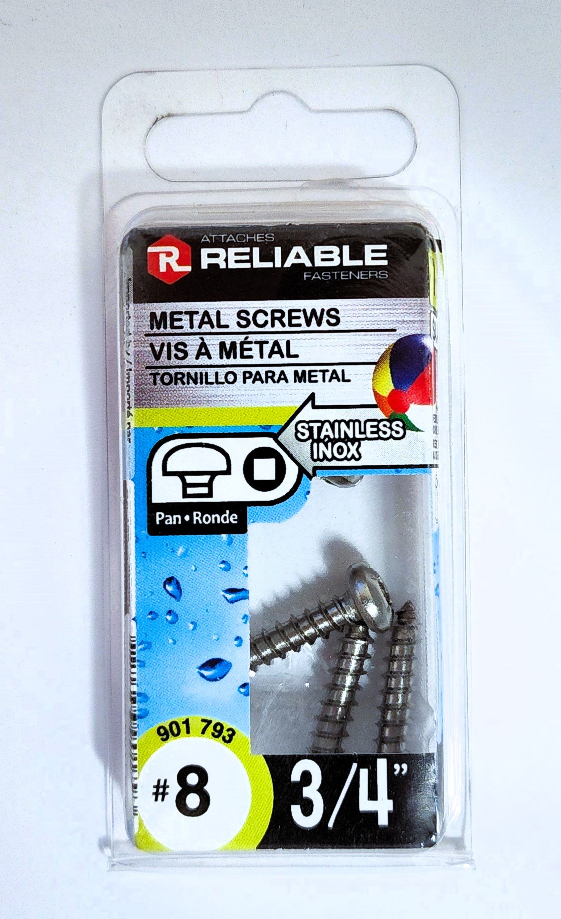 Main 2 - 3/4" #8 PAN-HEAD METAL SCREW - STAINLESS (7 PACK) -