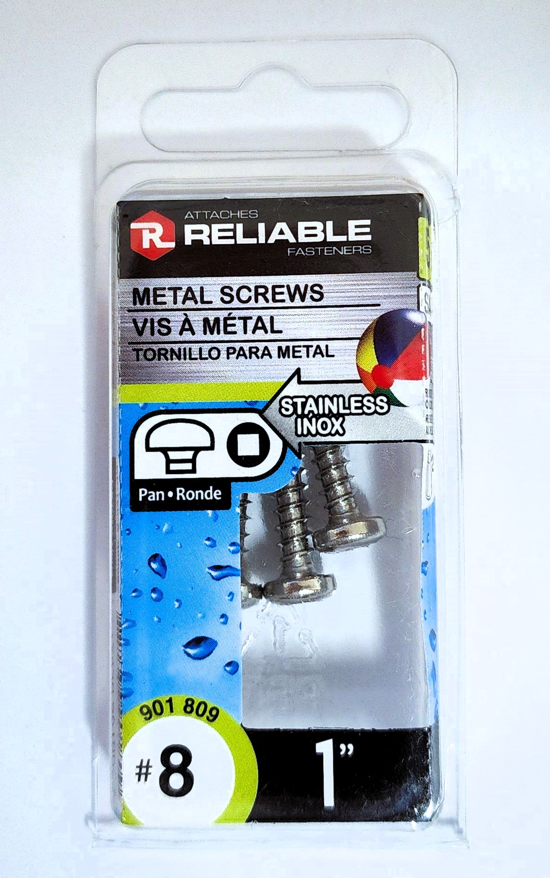 Main 2 - 1" #8 PAN-HEAD METAL SCREW - STAINLESS (5 PACK) -