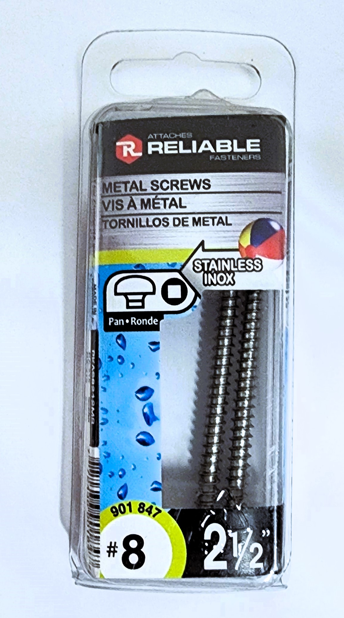 Main 2 - 2-1/2" #8 PAN-HEAD METAL SCREW - STAINLESS (3 PACK) -