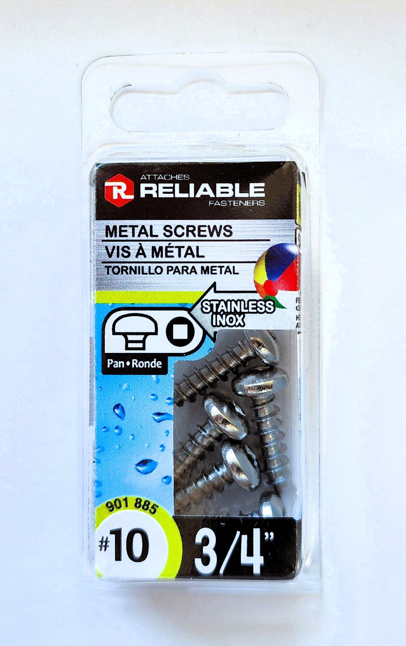 Main 2 - 3/4" #10 PAN-HEAD METAL SCREW - STAINLESS (6 PACK) -